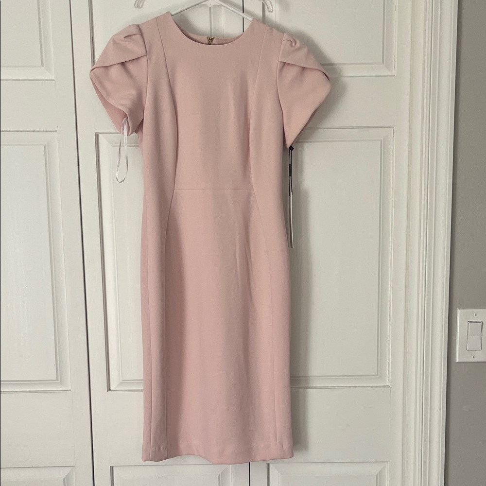 NWT Calvin Klein soft pink Tulip-Sleeve Sheath Knee-length Dress size 0